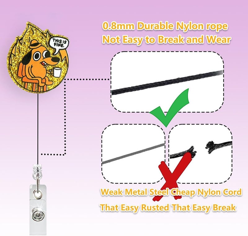 LEBEIGHT This is Fine Dog Badge Reel Retractable for Nurse Nursing Student CNA RN LPN Medical Worker & Office Staff, Funny Dog Badge Clip, This is Fine Badge Holder with Alligator Clip & 24” Durable Nylon Cord - Image 4